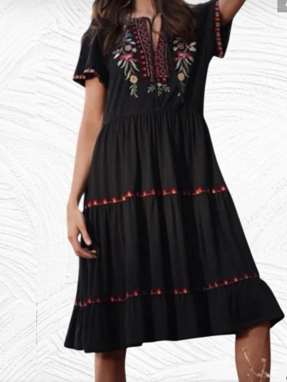 Johnny Was short sleeve tiered dress, S